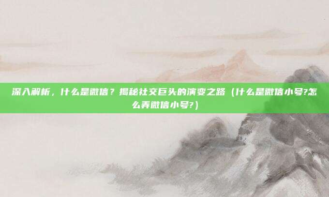 深入解析，什么是微信？揭秘社交巨头的演变之路（什么是微信小号?怎么弄微信小号?）