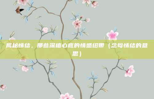 揭秘情结，那些深植心底的情感纽带（念母情结的意思）