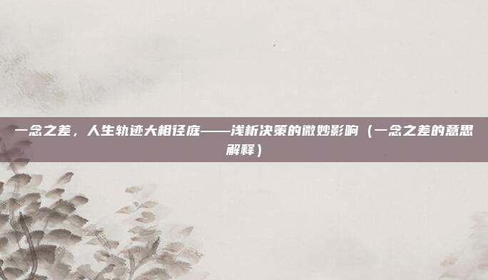 一念之差，人生轨迹大相径庭——浅析决策的微妙影响（一念之差的意思解释）