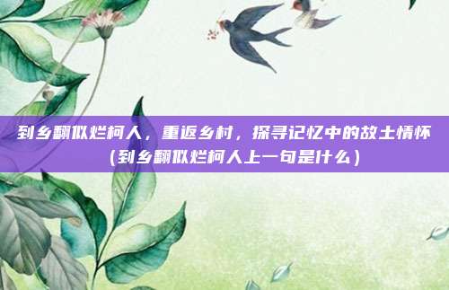 到乡翻似烂柯人,重返乡村,探寻记忆中的故土情怀(到乡翻似烂柯人上一句是什么)