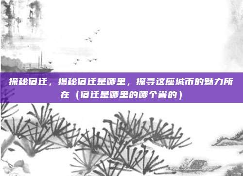 探秘宿迁，揭秘宿迁是哪里，探寻这座城市的魅力所在（宿迁是哪里的哪个省的）