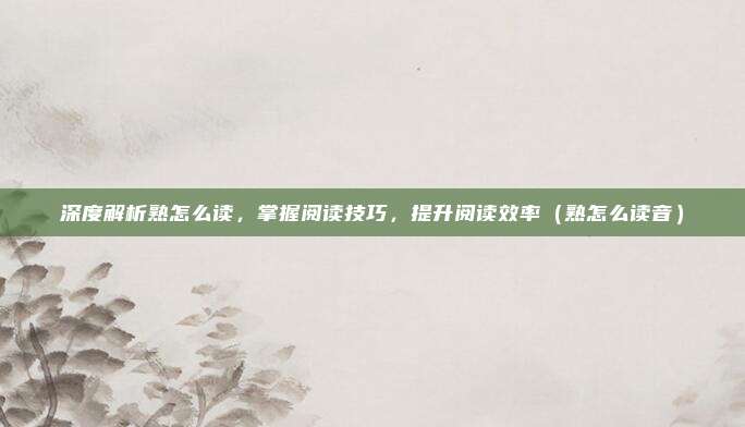 深度解析熟怎么读,掌握阅读技巧,提升阅读效率(熟怎么读音)