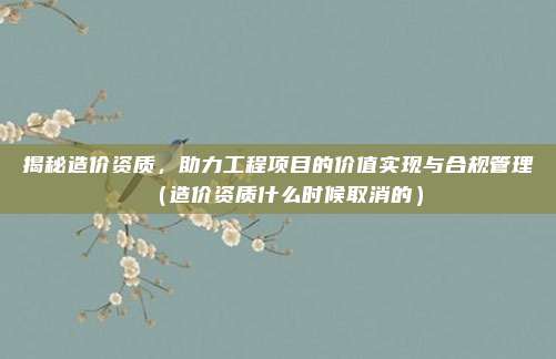 揭秘造价资质，助力工程项目的价值实现与合规管理（造价资质什么时候取消的）