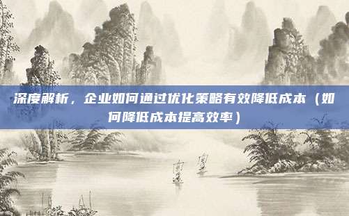 深度解析，企业如何通过优化策略有效降低成本（如何降低成本提高效率）