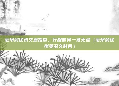 亳州到徐州交通指南,行程时间一览无遗(亳州到徐州要多久时间)
