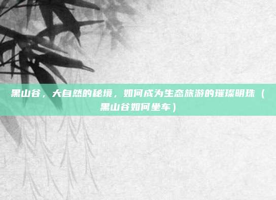 黑山谷,大自然的秘境,如何成为生态旅游的璀璨明珠(黑山谷如何坐车)