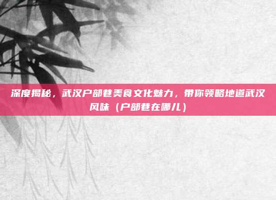 深度揭秘，武汉户部巷美食文化魅力，带你领略地道武汉风味（户部巷在哪儿）