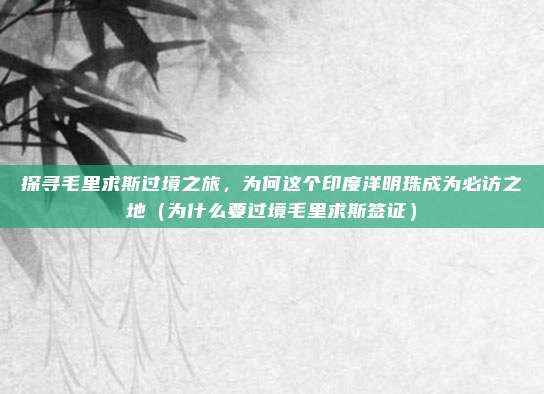 探寻毛里求斯过境之旅,为何这个印度洋明珠成为必访之地(为什么要过境毛里求斯签证)