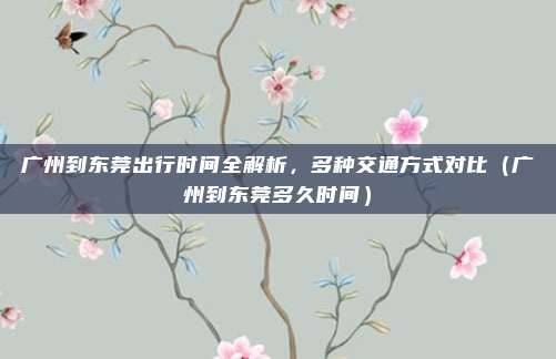 广州到东莞出行时间全解析，多种交通方式对比（广州到东莞多久时间）
