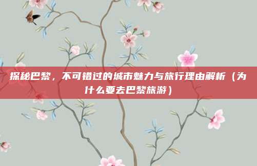 探秘巴黎,不可错过的城市魅力与旅行理由解析(为什么要去巴黎旅游)