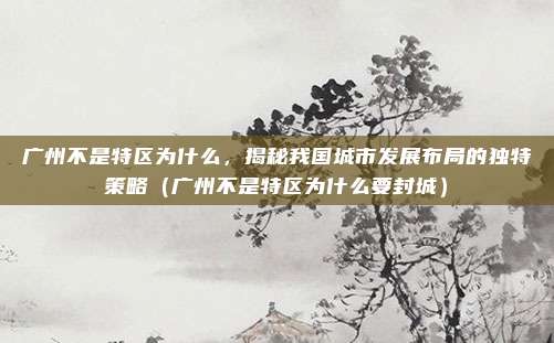 广州不是特区为什么，揭秘我国城市发展布局的独特策略（广州不是特区为什么要封城）