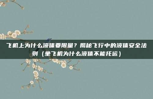 飞机上为什么液体要限量?揭秘飞行中的液体安全法则(坐飞机为什么液体不能托运)