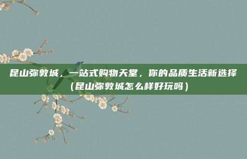 昆山弥敦城,一站式购物天堂,你的品质生活新选择(昆山弥敦城怎么样好玩吗)