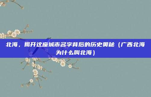 北海,揭开这座城市名字背后的历史奥秘(广西北海为什么叫北海)