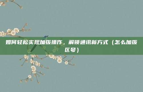 如何轻松实现加拨操作,解锁通讯新方式(怎么加拨区号)