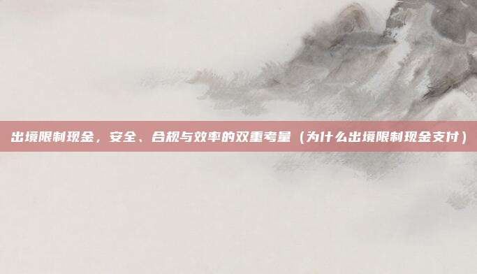 出境限制现金,安全、合规与效率的双重考量(为什么出境限制现金支付)