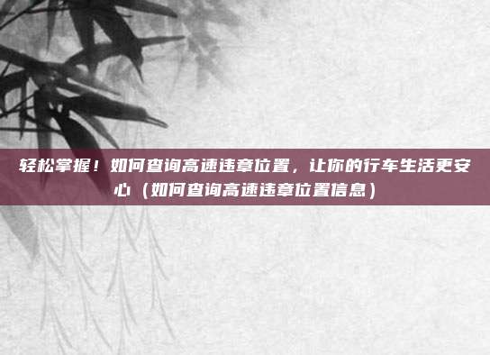 轻松掌握!如何查询高速违章位置,让你的行车生活更安心(如何查询高速违章位置信息)