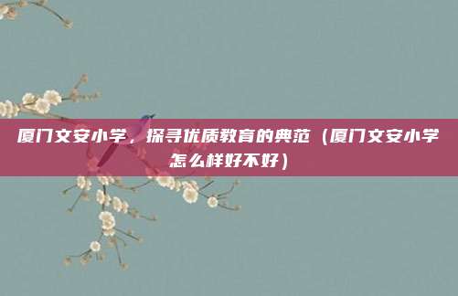 厦门文安小学,探寻优质教育的典范(厦门文安小学怎么样好不好)