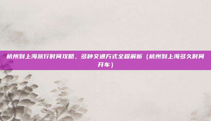 杭州到上海旅行时间攻略,多种交通方式全程解析(杭州到上海多久时间开车)