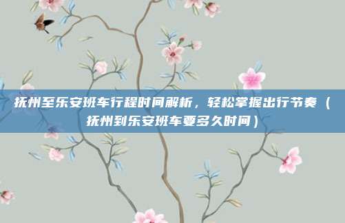 抚州至乐安班车行程时间解析,轻松掌握出行节奏(抚州到乐安班车要多久时间)