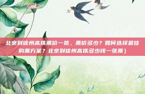 北京到徐州高铁票价一览,票价多少?如何选择最佳购票方案?北京到徐州高铁多少钱一张票)
