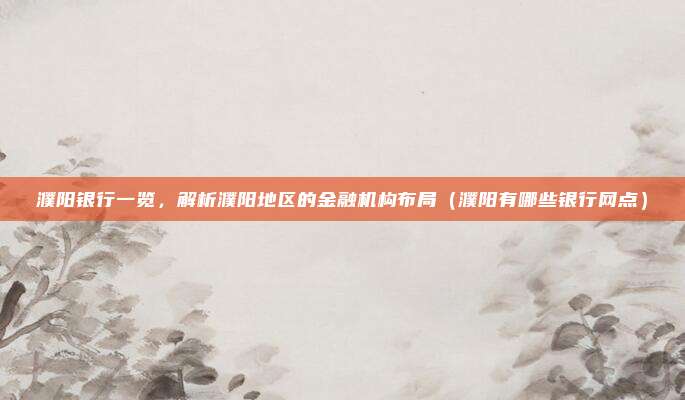 濮阳银行一览,解析濮阳地区的金融机构布局(濮阳有哪些银行网点)