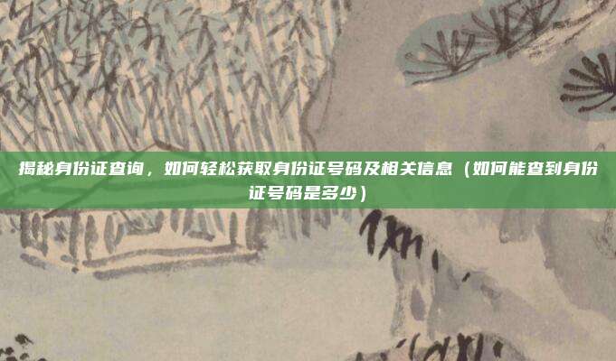 揭秘身份证查询,如何轻松获取身份证号码及相关信息(如何能查到身份证号码是多少)