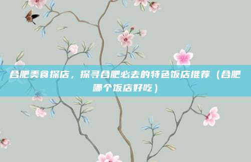 合肥美食探店,探寻合肥必去的特色饭店推荐(合肥哪个饭店好吃)