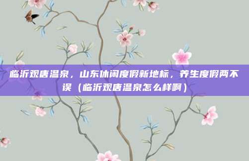 临沂观唐温泉,山东休闲度假新地标,养生度假两不误(临沂观唐温泉怎么样啊)