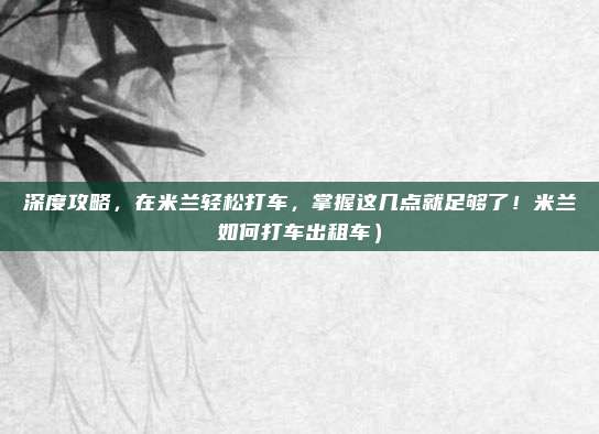 深度攻略,在米兰轻松打车,掌握这几点就足够了!米兰如何打车出租车)