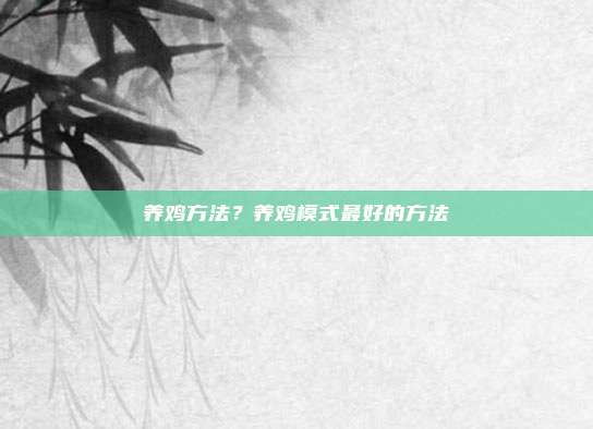 养鸡方法？养鸡模式最好的方法
