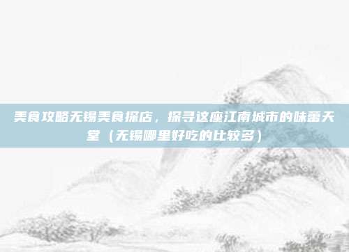 美食攻略无锡美食探店,探寻这座江南城市的味蕾天堂(无锡哪里好吃的比较多)