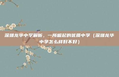 深圳龙华中学解析,一所崛起的优质中学(深圳龙华中学怎么样好不好)
