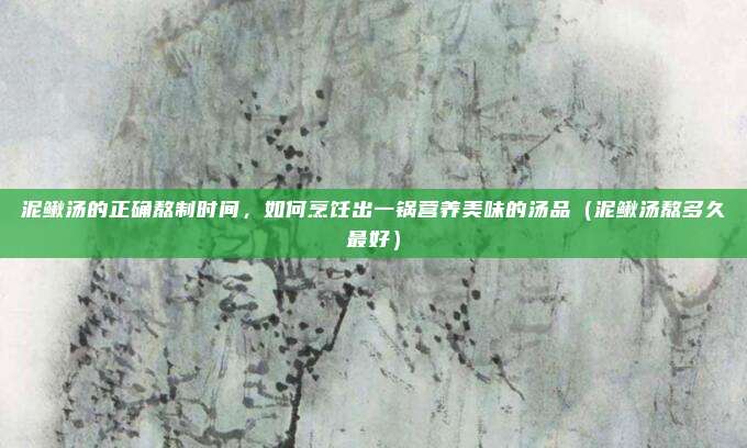 泥鳅汤的正确熬制时间,如何烹饪出一锅营养美味的汤品(泥鳅汤熬多久最好)