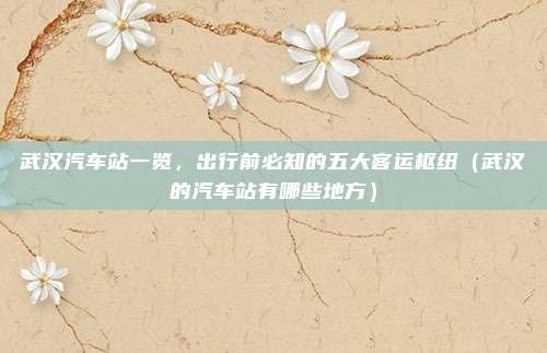 武汉汽车站一览,出行前必知的五大客运枢纽(武汉的汽车站有哪些地方)