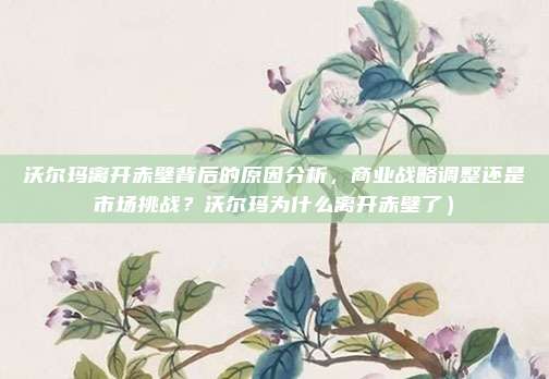 沃尔玛离开赤壁背后的原因分析,商业战略调整还是市场挑战?沃尔玛为什么离开赤壁了)