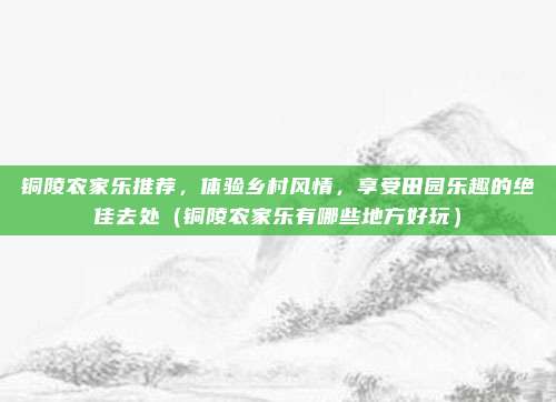 铜陵农家乐推荐,体验乡村风情,享受田园乐趣的绝佳去处(铜陵农家乐有哪些地方好玩)