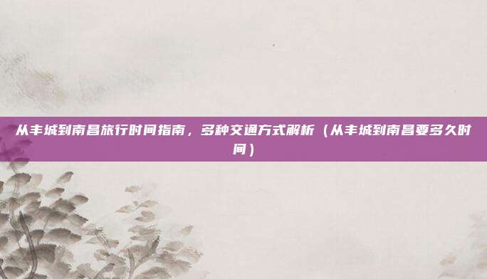 从丰城到南昌旅行时间指南,多种交通方式解析(从丰城到南昌要多久时间)