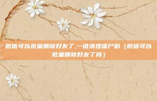 微信可以批量删除好友了,一键清理僵尸粉（微信可以批量删除好友了吗）