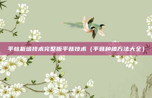 平菇栽培技术完整版平菇技术（平菇种植方法大全）