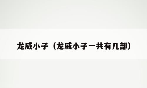 龙威小子（龙威小子一共有几部）