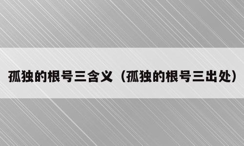 孤独的根号三含义（孤独的根号三出处）