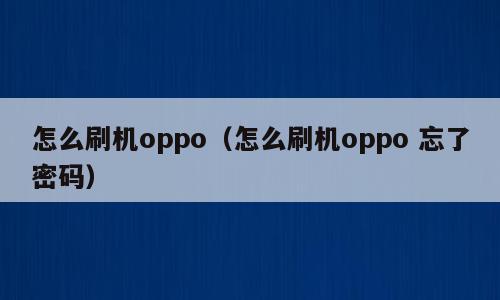怎么刷机oppo（怎么刷机oppo 忘了密码）
