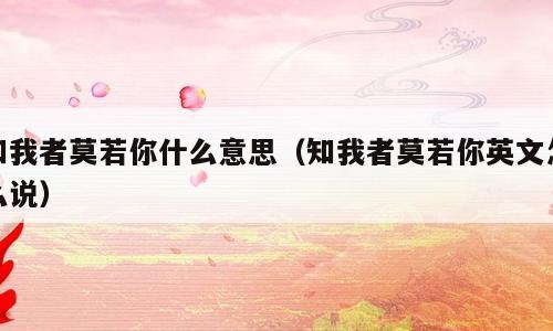 知我者莫若你什么意思（知我者莫若你英文怎么说）
