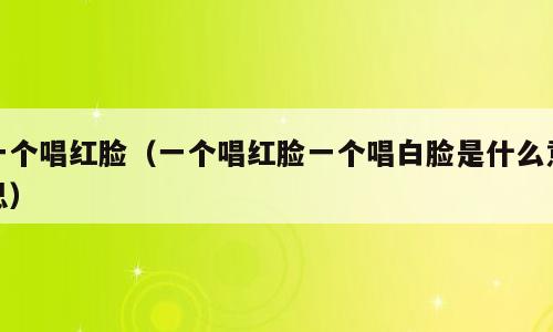 一个唱红脸（一个唱红脸一个唱白脸是什么意思）