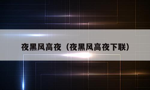 夜黑风高夜（夜黑风高夜下联）