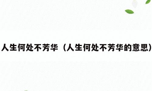人生何处不芳华（人生何处不芳华的意思）