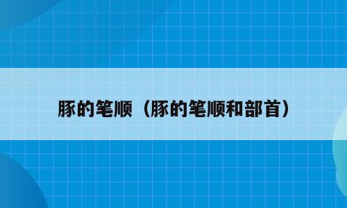豚的笔顺（豚的笔顺和部首）