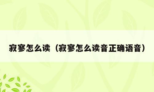 寂寥怎么读（寂寥怎么读音正确语音）