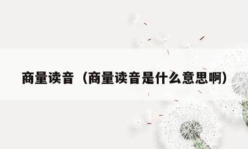 商量读音（商量读音是什么意思啊）